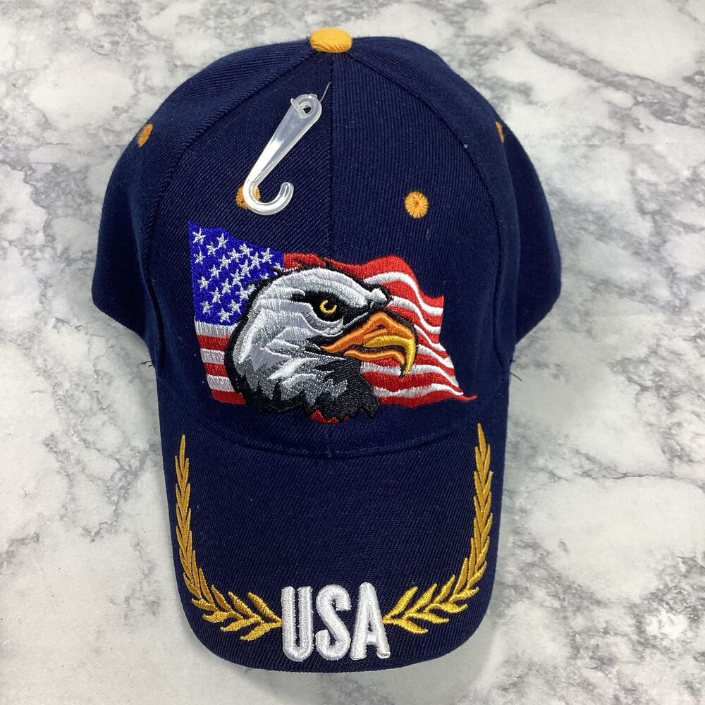 USA Eagle American Flag Hat Ball Cap Blue Gold One Size New NWOT KYS Design